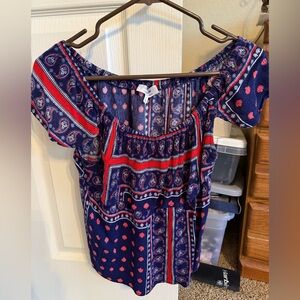 Navy and Red Paisley Women's Top